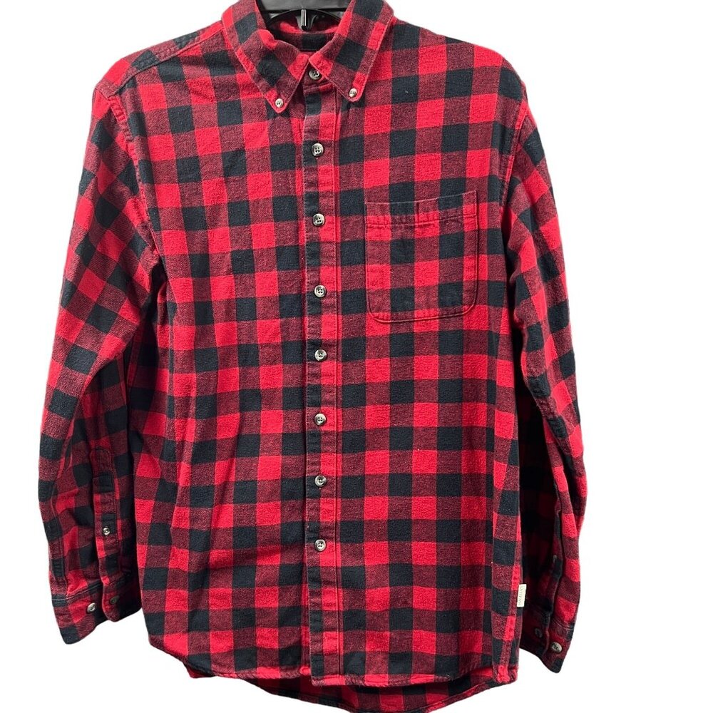 Magellan Outdoors Flannel Shirt Men Small Classic Fit Red Black Plaid Button Up